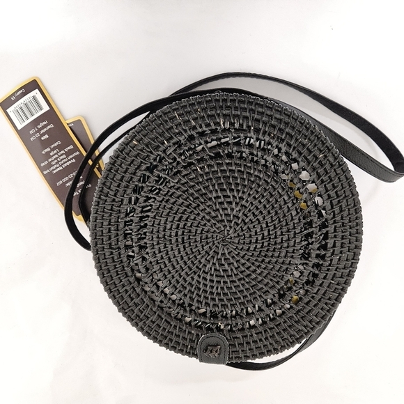 ShelterCast Handmade Round Rattan and Leather Crossbody Bag in Black NWT - Picture 9 of 9